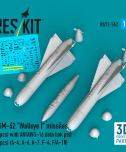 Reskit AGM-62 "Walleye I" missiles (2 pcs) with AN/AWG-16 data link pod (1 pcs) (A-4, A-6, A-7, F-4, F/A-18) (3D Printed) (1/72)