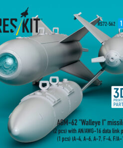 Alternative view of Reskit AGM-62 "Walleye I" missiles (2 pcs) with AN/AWG-16 data link pod (1 pcs) (A-4, A-6, A-7, F-4, F/A-18) (3D Printed) (1/72)
