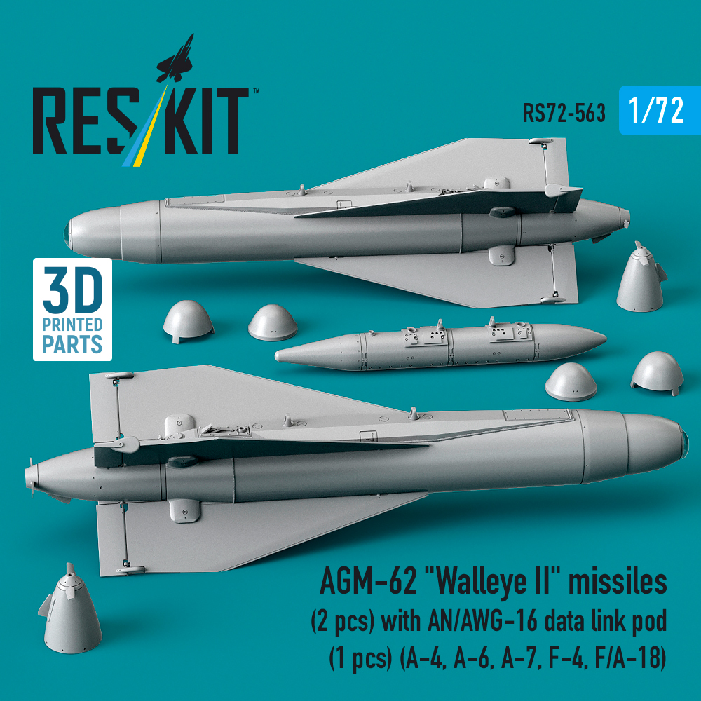Reskit AGM-62 "Walleye II" missiles (2 pcs) with AN/AWG-16 data link pod (1 pcs) (A-4, A-6, A-7, F-4, F/A-18) (3D Printed) (1/72) - Image 2