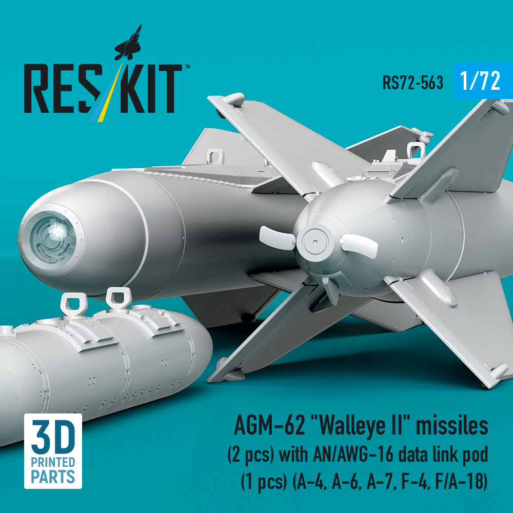 Reskit AGM-62 "Walleye II" missiles (2 pcs) with AN/AWG-16 data link pod (1 pcs) (A-4, A-6, A-7, F-4, F/A-18) (3D Printed) (1/72) - Image 3