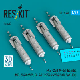 Reskit FAB-250 М-54 bombs (4 pcs) (MiG-21/23/27/29, Su-7/17/20/22/24/25/27/30/ YAK-130) (3D Printed) (1/72)