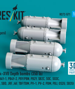 Alternative view of Reskit Mk-XVII Depth bombs (350 lb) (4 pcs) (PB4Y-1, PB4Y-2, PBY/PBN, PB2Y, SB2C, SOC, SO3C, SC, SBD, JRF, J4F, TBF/TBM, PV-1, PV-2, PBM, PBJ, OS2U, SB2U) (3D Printed) (1/72)