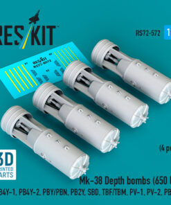Reskit Mk-38 Depth bombs (650 lb) (4 pcs) (PB4Y-1, PB4Y-2, PBY/PBN, PB2Y, SBD, TBF/TBM, PV-1, PV-2, PBM) (3D Printed) (1/72)