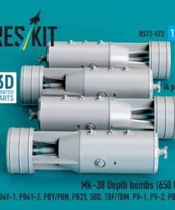 Alternative view of Reskit Mk-38 Depth bombs (650 lb) (4 pcs) (PB4Y-1, PB4Y-2, PBY/PBN, PB2Y, SBD, TBF/TBM, PV-1, PV-2, PBM) (3D Printed) (1/72)