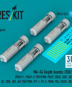 Reskit Mk-54 Depth bombs (350 lb) (4 pcs) (PB4Y-1, PB4Y-2, PBY/PBN, PB2Y, SB2C, SOC, SO3C, SC, SBD, JRF, J4F, TBF/TBM, PV-1, PV-2, PBM, PBJ, OS2U, SB2U) (3D Printed) (1/72)