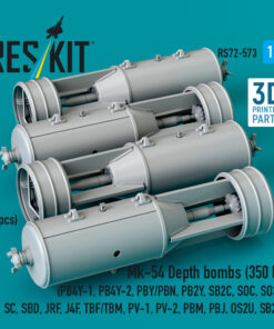 Alternative view of Reskit Mk-54 Depth bombs (350 lb) (4 pcs) (PB4Y-1, PB4Y-2, PBY/PBN, PB2Y, SB2C, SOC, SO3C, SC, SBD, JRF, J4F, TBF/TBM, PV-1, PV-2, PBM, PBJ, OS2U, SB2U) (3D Printed) (1/72)