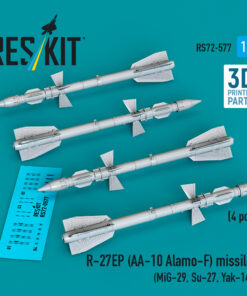 Reskit R-27EP (AA-10 Alamo-F) missiles (4 pcs) (MiG-29, Su-27, Yak-141) (3D Printed) (1/72)