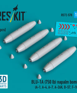 Reskit BLU-1A (750 lb) napalm bombs (4 pcs) (A-1, A-4, A-7, A-26K, B-57, F-100) (3D Printed) (1/72)