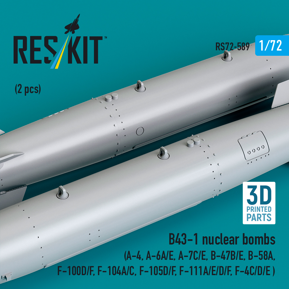 Reskit B43-1 nuclear bombs (2 pcs) (A-4, A-6A/E, A-7C/E, B-47B/E, B-58A, F-100D/F, F-104A/C, F-105D/F, F-111A/E/D/F, F-4C/D/E ) (3D Printed) (1/72) - Image 2