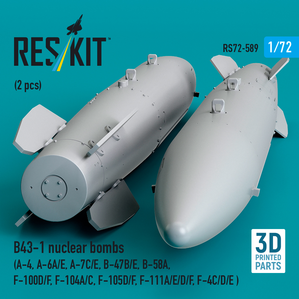 Reskit B43-1 nuclear bombs (2 pcs) (A-4, A-6A/E, A-7C/E, B-47B/E, B-58A, F-100D/F, F-104A/C, F-105D/F, F-111A/E/D/F, F-4C/D/E ) (3D Printed) (1/72) - Image 3