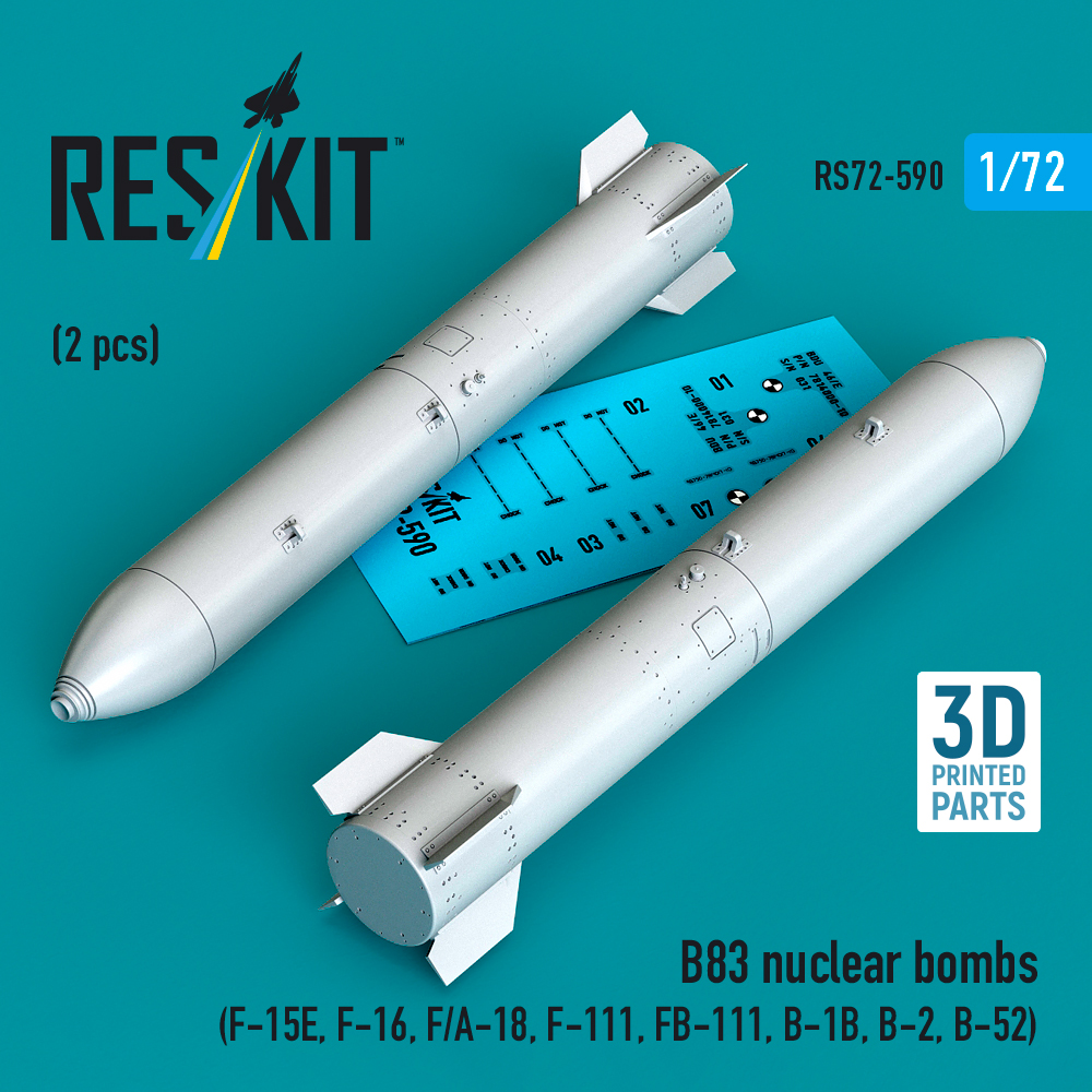 Reskit B83 nuclear bombs (2 pcs) (F-15E, F-16, F/A-18, F-111, FB-111, B-1B, B-2, B-52) (3D Printed) (1/72)