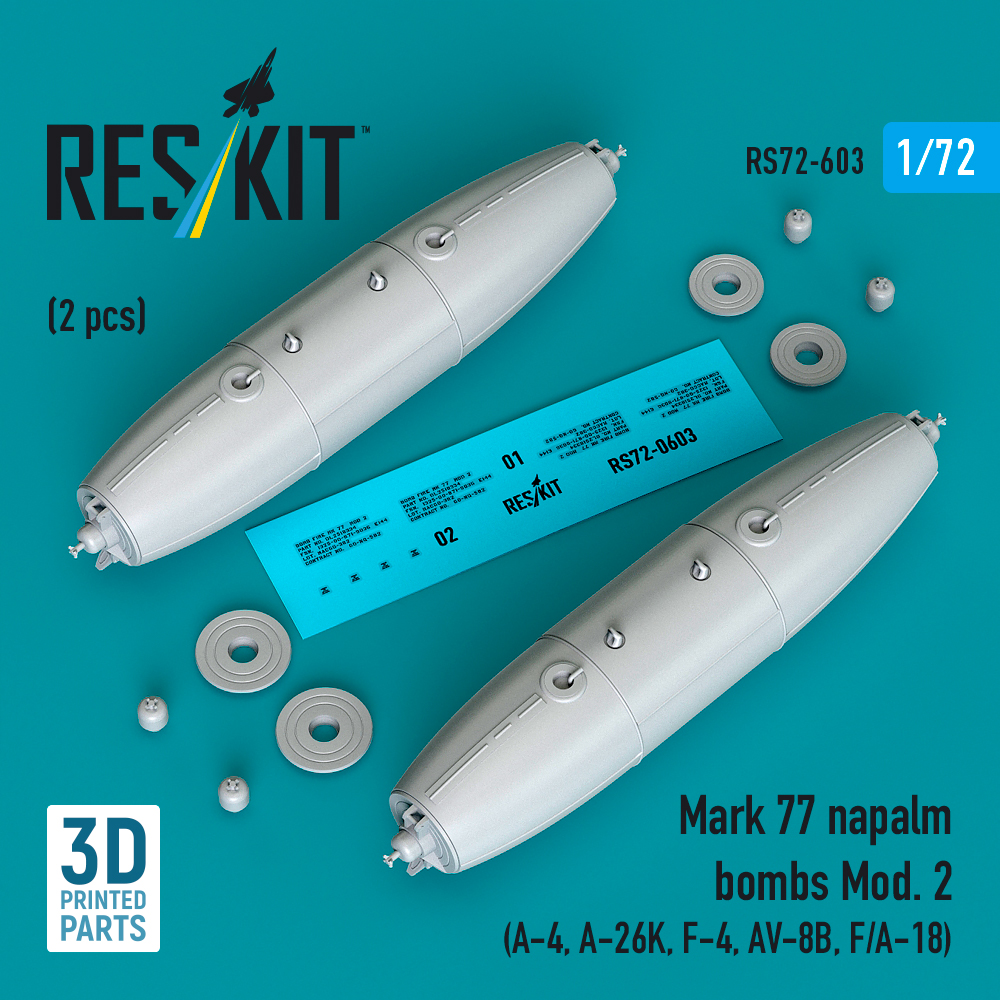 Reskit Mark 77 napalm bombs Mod. 2 (2pcs) (A-4, A-26K, F-4, AV-8B, F/A-18) (3D Printed) (1/72)