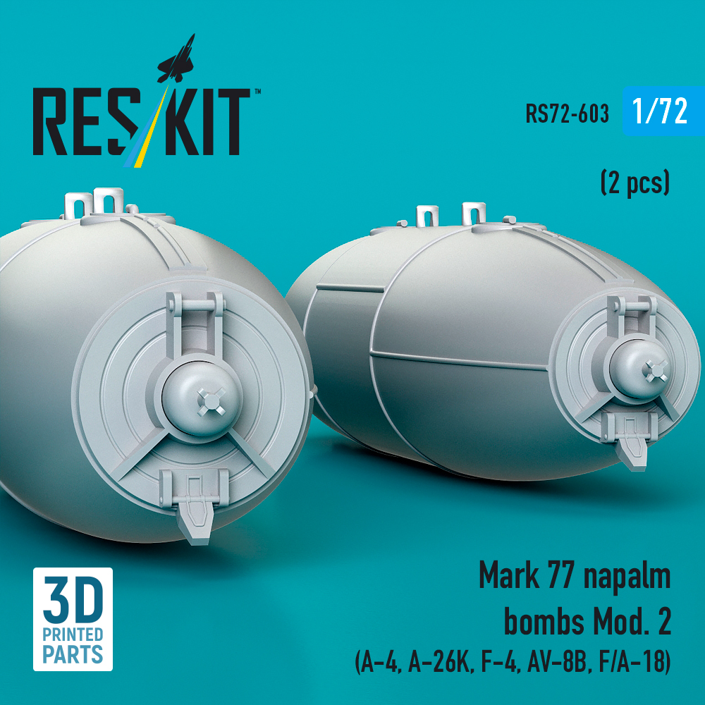 Reskit Mark 77 napalm bombs Mod. 2 (2pcs) (A-4, A-26K, F-4, AV-8B, F/A-18) (3D Printed) (1/72) - Image 2