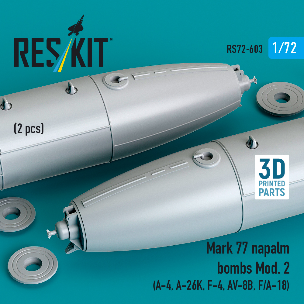 Reskit Mark 77 napalm bombs Mod. 2 (2pcs) (A-4, A-26K, F-4, AV-8B, F/A-18) (3D Printed) (1/72) - Image 3