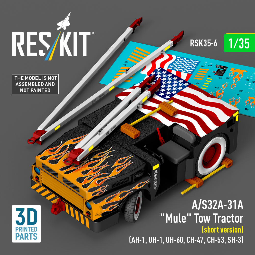 Reskit A/S32A-31A "Mule" Tow Tractor (short version) (AH-1, UH-1, UH-60, CH-47, CH-53, SH-3) (3D Printed model kit) (1/35)