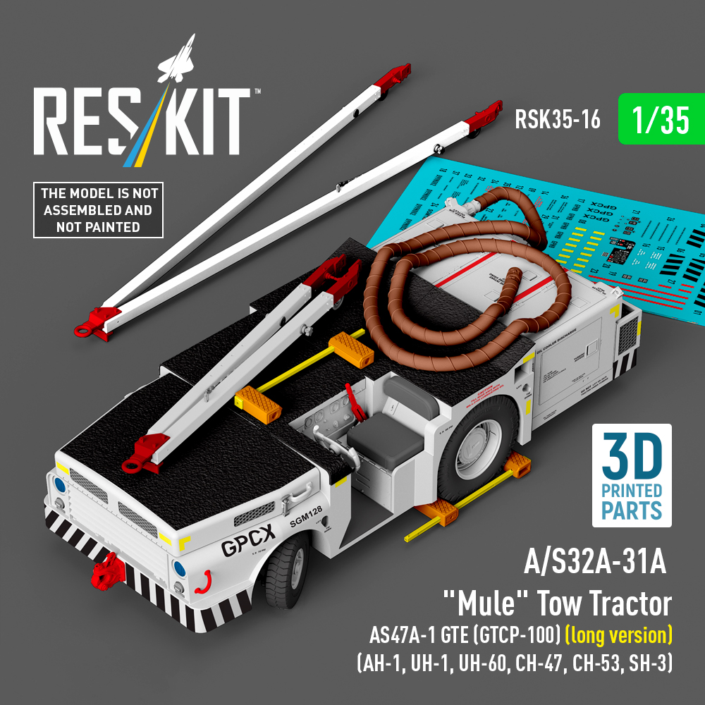 Reskit A/S32A-31A "Mule" Tow Tractor AS47A-1 GTE (GTCP-100) (long version) (AH-1, UH-1, UH-60, CH-47, CH-53, SH-3) (3D Printed model kit) (1/35)