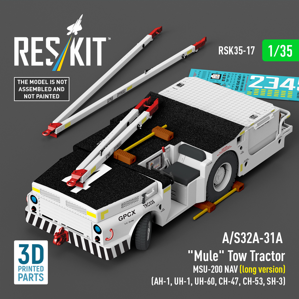 Reskit A/S32A-31A "Mule" Tow Tractor MSU-200 NAV (long version) (AH-1, UH-1, UH-60, CH-47, CH-53, SH-3) (3D Printed model kit) (1/35)