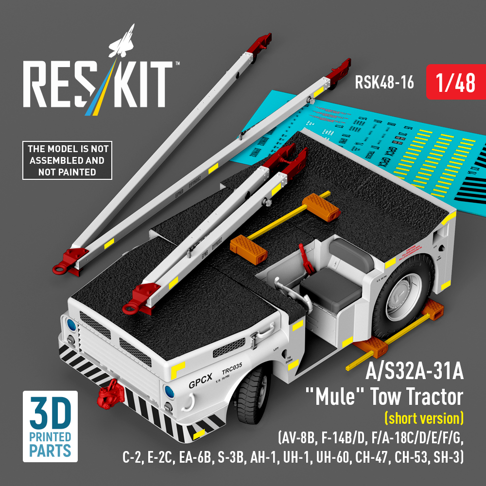 Reskit A/S32A-31A "Mule" Tow Tractor (short version) (AV-8B, F-14B/D, F/A-18C/D/E/F/G, C-2, E-2С, EA-6B, S-3B, AH-1, UH-1, UH-60, CH-47, CH-53, SH-3) (3D Printed model kit) (1/48) - Image 2