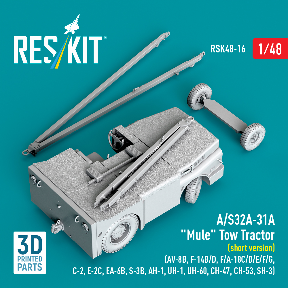Reskit A/S32A-31A "Mule" Tow Tractor (short version) (AV-8B, F-14B/D, F/A-18C/D/E/F/G, C-2, E-2С, EA-6B, S-3B, AH-1, UH-1, UH-60, CH-47, CH-53, SH-3) (3D Printed model kit) (1/48) - Image 3
