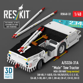 Reskit A/S32A-31A "Mule" Tow Tractor MSU-200 NAV (long version) (AV-8B, F-14B/D, F/A-18C/D/E/F/G, C-2, E-2С, EA-6B, S-3B, AH-1, UH-1, UH-60, CH-47, CH-53, SH-3) (3D Printed model kit) (1/48)
