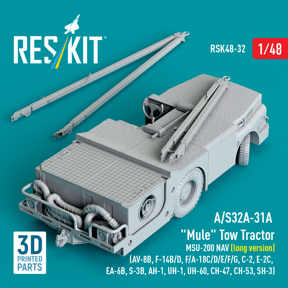 Reskit A/S32A-31A "Mule" Tow Tractor MSU-200 NAV (long version) (AV-8B, F-14B/D, F/A-18C/D/E/F/G, C-2, E-2С, EA-6B, S-3B, AH-1, UH-1, UH-60, CH-47, CH-53, SH-3) (3D Printed model kit) (1/48) - Image 2