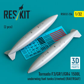 Reskit Tornado F3/GR1/GR4 1500L underwing fuel tanks (riveted) (RAF/RSAF) (2 pcs) (3D Printed) (1/32)