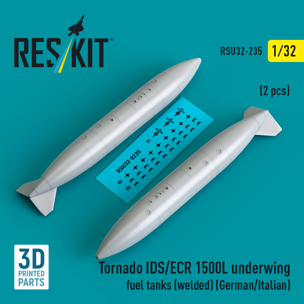 Reskit Tornado IDS/ECR 1500L underwing fuel tanks (welded) (German AF / Italian AF) (2 pcs) (3D Printed) (1/32)