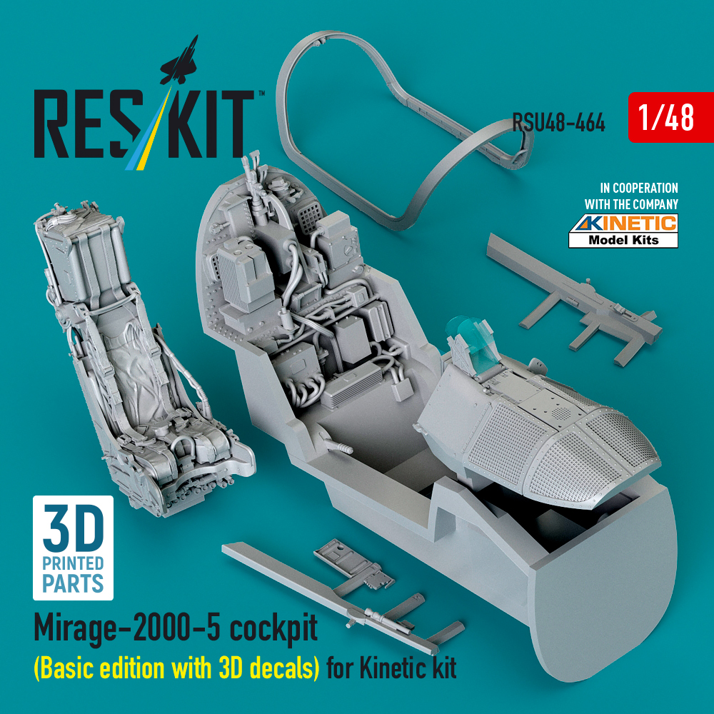 Reskit Mirage-2000-5 cockpit (Basic edition with 3D decals) for Kinetic kit (3D Printed) (1/48) - Image 2