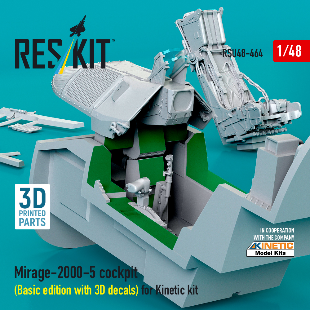 Reskit Mirage-2000-5 cockpit (Basic edition with 3D decals) for Kinetic kit (3D Printed) (1/48) - Image 3