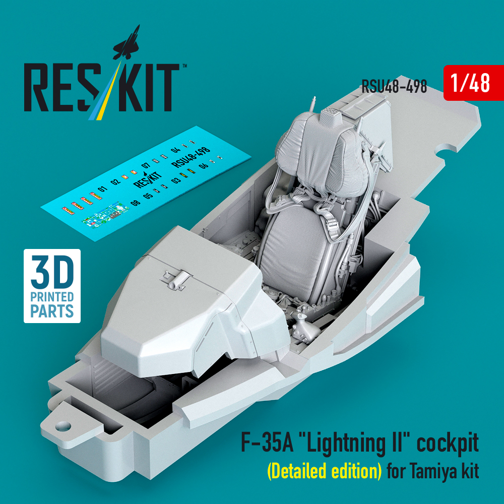 Reskit F-35A "Lightning II" cockpit (Detailed edition) for Tamiya kit (3D Printed) (1/48)