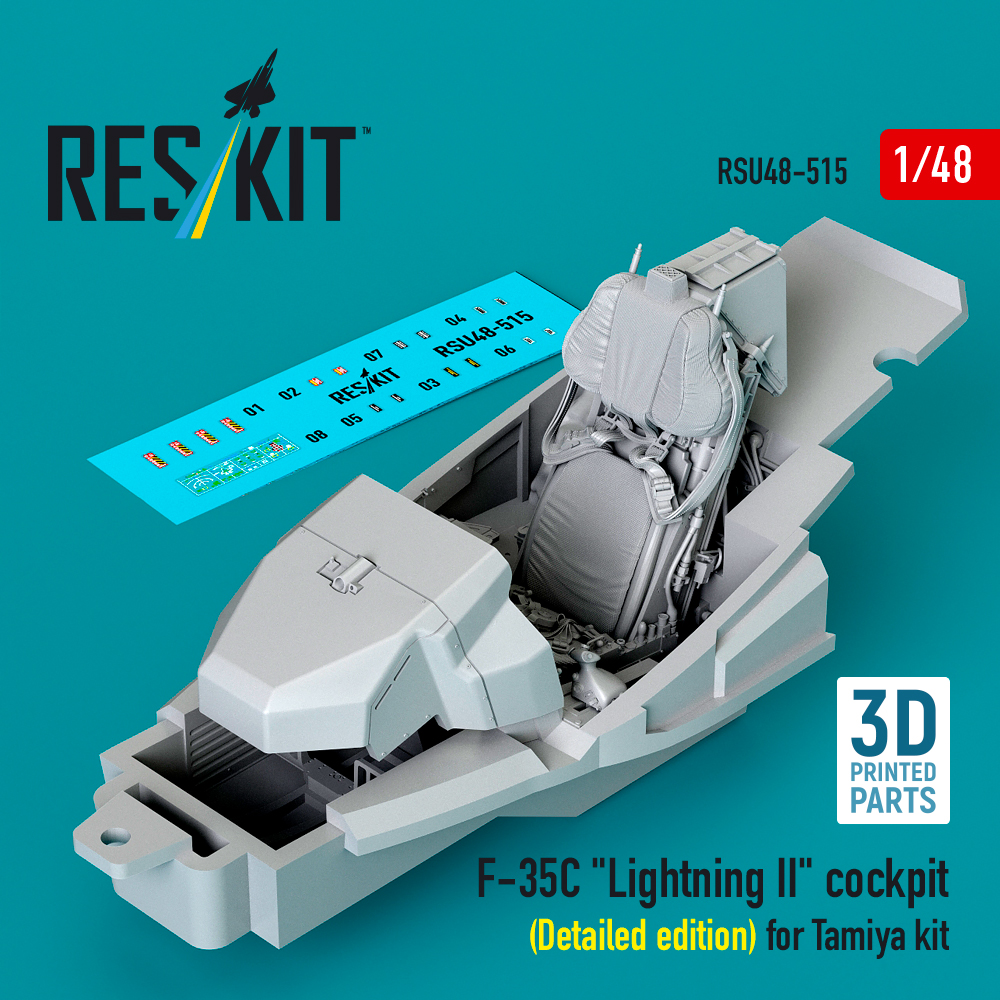 Reskit F-35C "Lightning II" cockpit (Detailed edition) for Tamiya kit (3D Printed) (1/48)