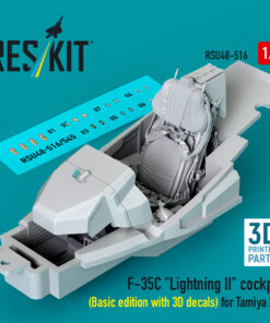Reskit F-35C "Lightning II" cockpit (Basic edition with 3D decals) for Tamiya kit (3D Printed) (1/48)