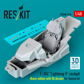 Reskit F-35C "Lightning II" cockpit (Basic edition with 3D decals) for Tamiya kit (3D Printed) (1/48)