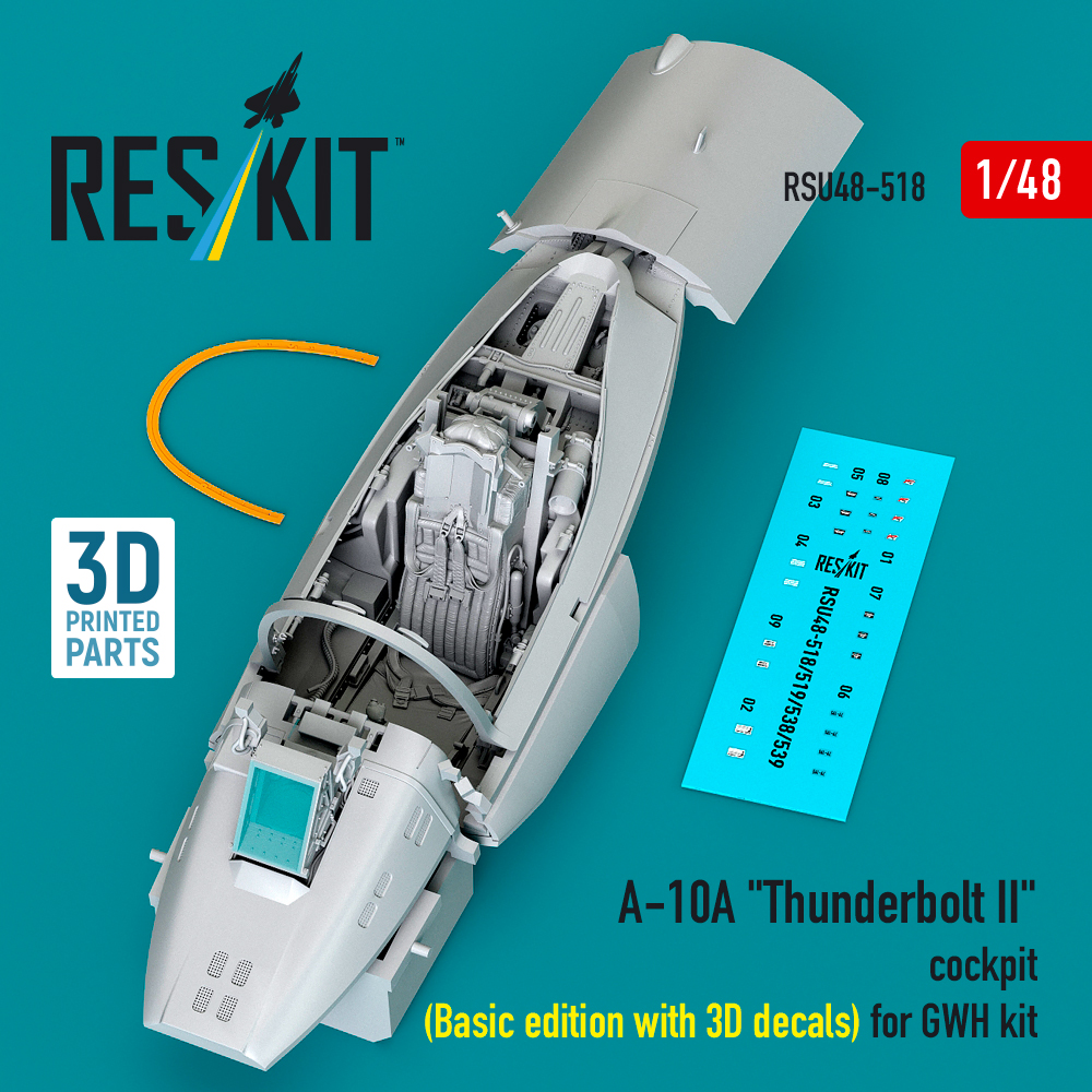 Reskit A-10A "Thunderbolt II" cockpit (Basic edition with 3D decals) for GWH kit (3D Printed) (1/48)