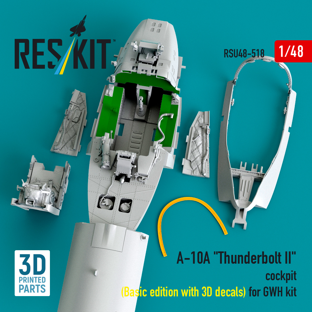 Reskit A-10A "Thunderbolt II" cockpit (Basic edition with 3D decals) for GWH kit (3D Printed) (1/48) - Image 2