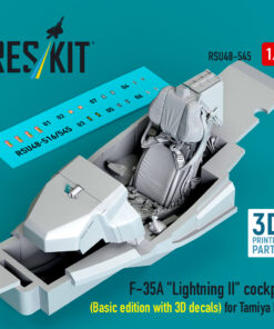 Reskit F-35A "Lightning II" cockpit (Basic edition with 3D decals) for Tamiya kit (3D Printed) (1/48)