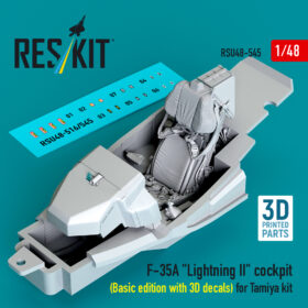 Reskit F-35A "Lightning II" cockpit (Basic edition with 3D decals) for Tamiya kit (3D Printed) (1/48)