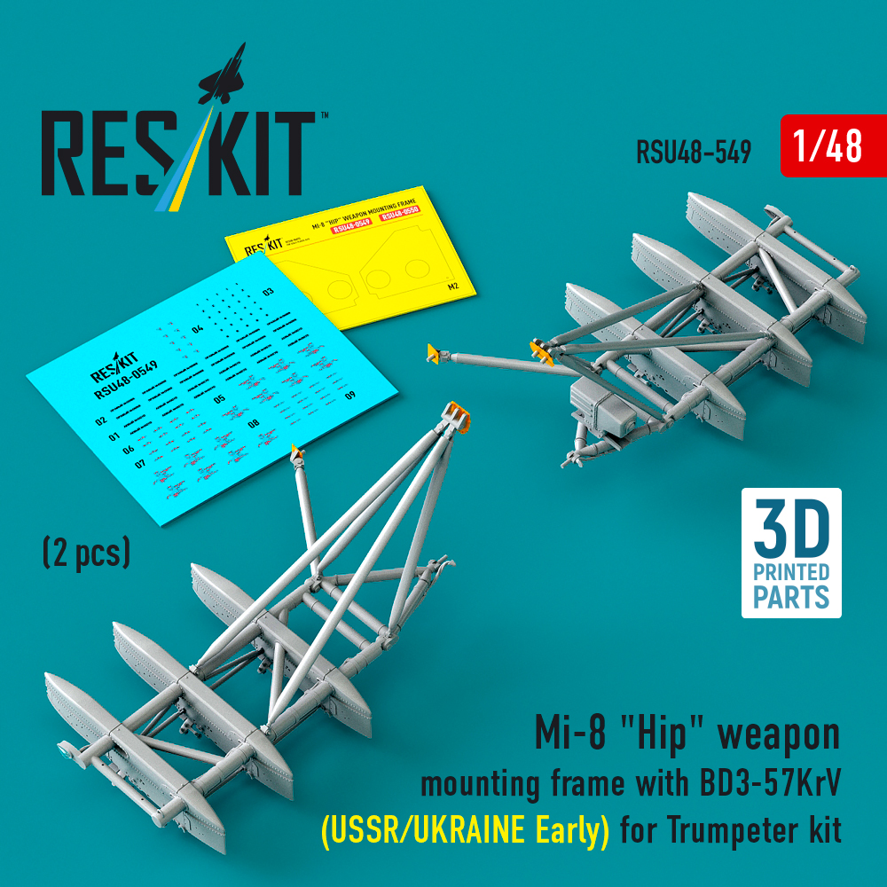 Reskit Mi-8 "Hip" weapon mounting frame with BD3-57KrV for Trumpeter kit (USSR/UKRAINE Early) (2 pcs) (3D Printed) (1/48)