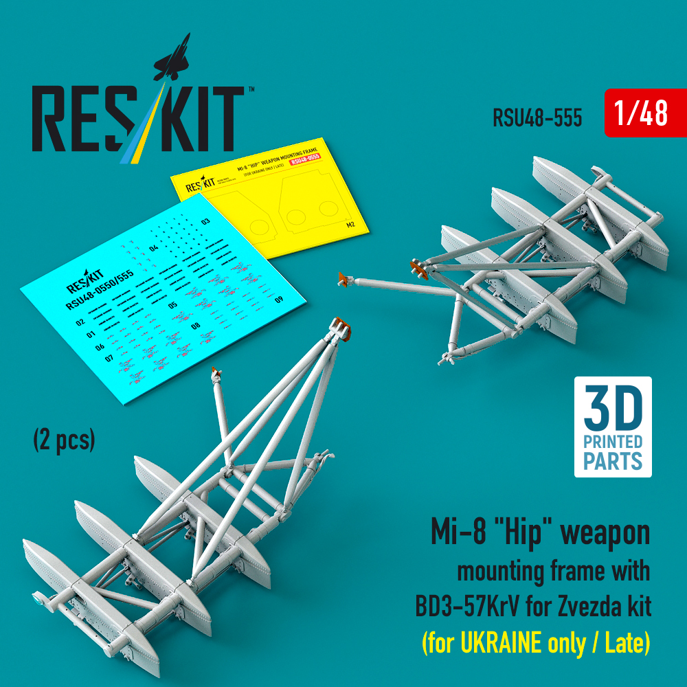 Reskit Mi-8 "Hip" weapon mounting frame with BD3-57KrV for Zvezda kit (for UKRAINE only / Late) (2 pcs) (3D Printed) (1/48)