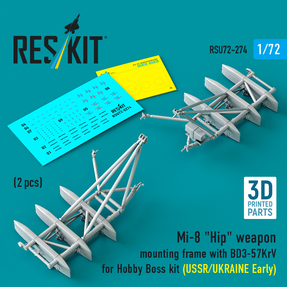 Reskit Mi-8 "Hip" weapon mounting frame with BD3-57KrV for Hobby Boss kit (USSR/UKRAINE Early) (2 pcs) (3D Printed) (1/72)