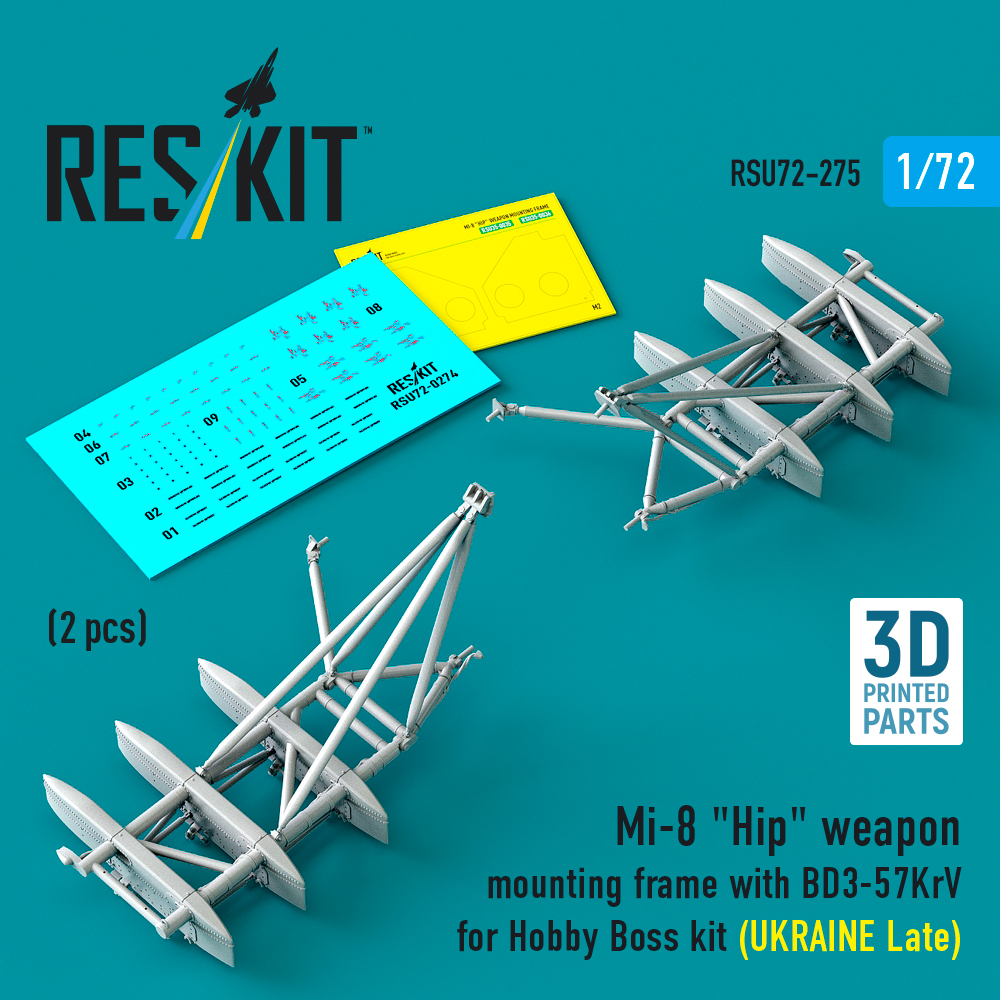 Reskit Mi-8 "Hip" weapon mounting frame with BD3-57KrV for Hobby Boss kit (UKRAINE Late) (2 pcs) (3D Printed) (1/72)