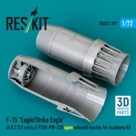 Reskit F‑15 "Eagle/Strike Eagle" (A, B, C, D, E early, J) F100-PW-220 open exhaust nozzles for Academy kit (3D Printed) (1/72)