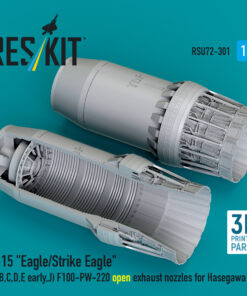 Reskit F‑15 "Eagle/Strike Eagle" (A, B, C, D, E early, J) F100-PW-220 open exhaust nozzles for Hasegawa kit (3D Printed) (1/72)