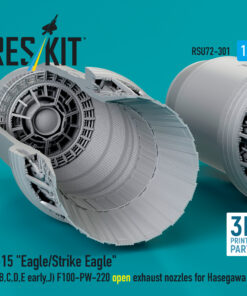 Alternative view of Reskit F‑15 "Eagle/Strike Eagle" (A, B, C, D, E early, J) F100-PW-220 open exhaust nozzles for Hasegawa kit (3D Printed) (1/72)