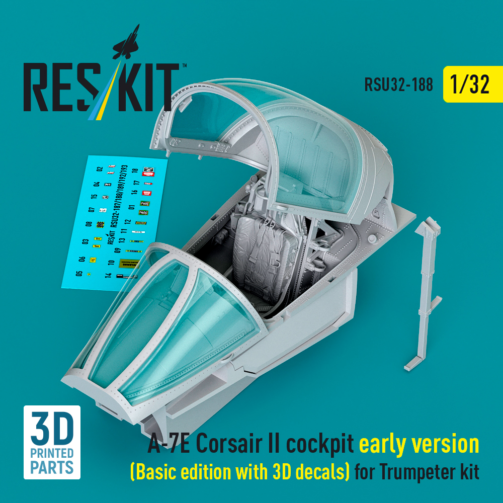 Reskit A-7E Corsair II early cockpit (Basic edition with 3D decals) for Trumpeter kit (3D Printed) (1/32) RSU32-0188