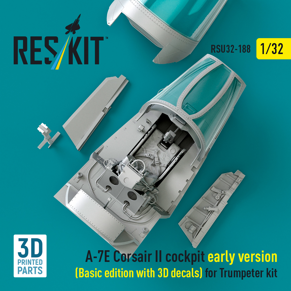 Reskit A-7E Corsair II early cockpit (Basic edition with 3D decals) for Trumpeter kit (3D Printed) (1/32) RSU32-0188 - Image 2
