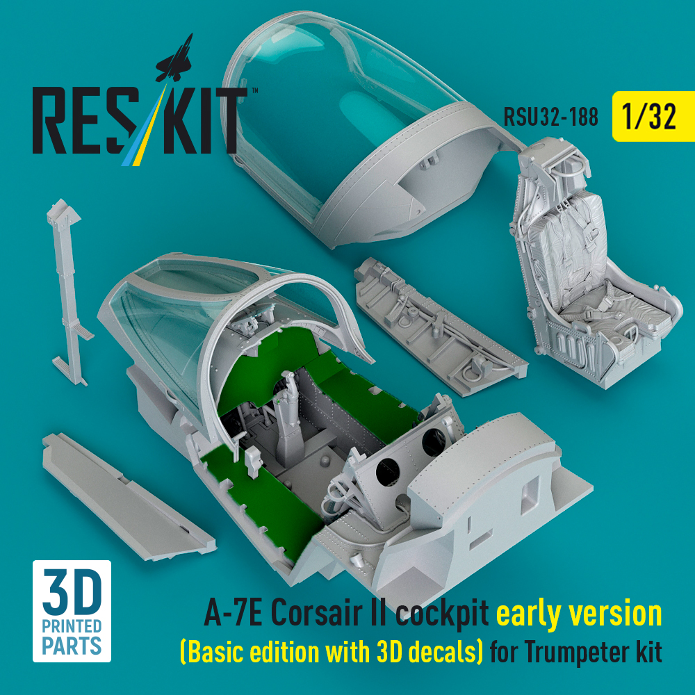 Reskit A-7E Corsair II early cockpit (Basic edition with 3D decals) for Trumpeter kit (3D Printed) (1/32) RSU32-0188 - Image 3