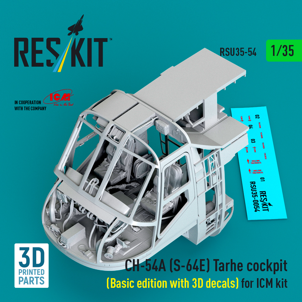Reskit CH-54A (S-64E) Tarhe cockpit (Basic edition with 3D decals) for ICM kit (3D Printed) (1/35) RSU35-0054