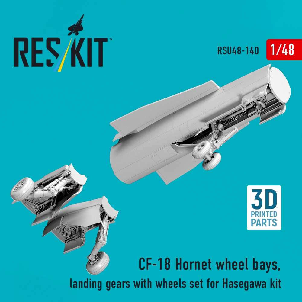 Reskit CF-18 Hornet wheel bays, landing gears with wheels set for Hasegawa kit (3D Printed) (1/48) RSU48-0140 - Image 2