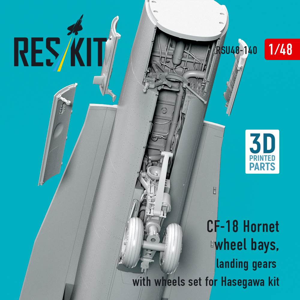 Reskit CF-18 Hornet wheel bays, landing gears with wheels set for Hasegawa kit (3D Printed) (1/48) RSU48-0140 - Image 3